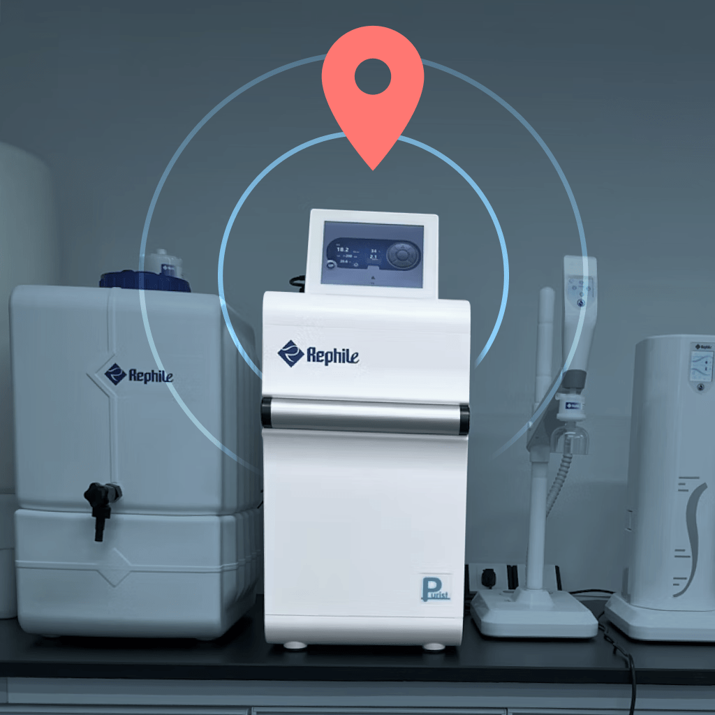 A piece of high-value medical equipment with a location pin icon, illustrating the use of real-time asset tracking to prevent loss and delays in a hospital setting.